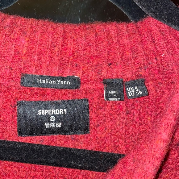 Superdry Tweed Ribbed Chunky Red Pullover - Picture 3 of 5